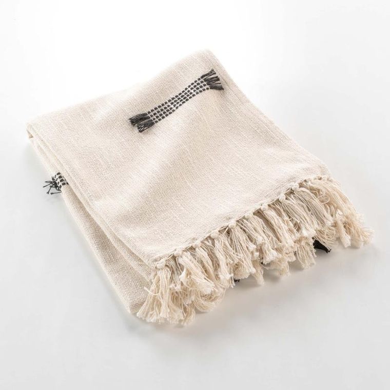 Douceur d'intérieur, narzuta bawełniana, Juline z frędzlami, 125-150 cm