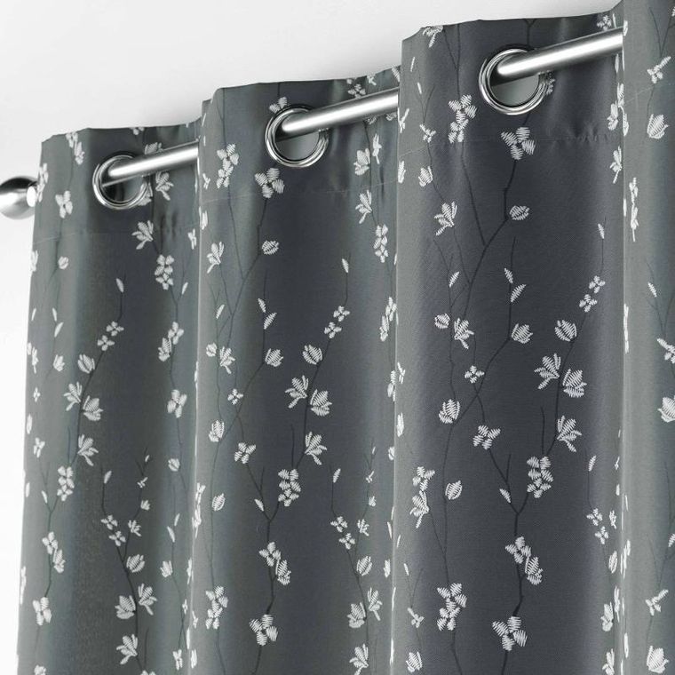 Douceur d'intérieur, zasłona grafitowa, Sakura, na przelotkach, wzór roślinny