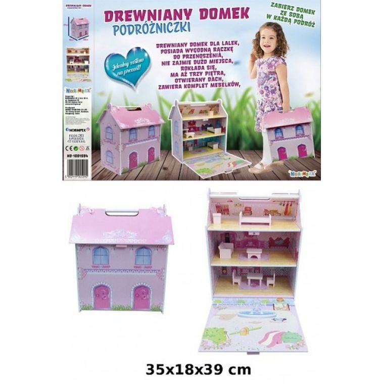 Drewniany domek, walizka