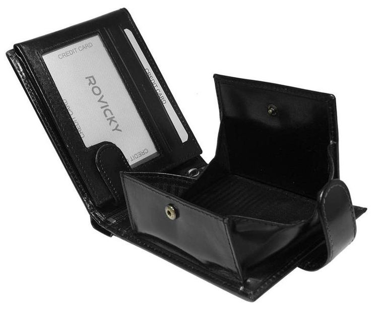 Duży, skórzany portfel męski na zatrzask, Rovicky