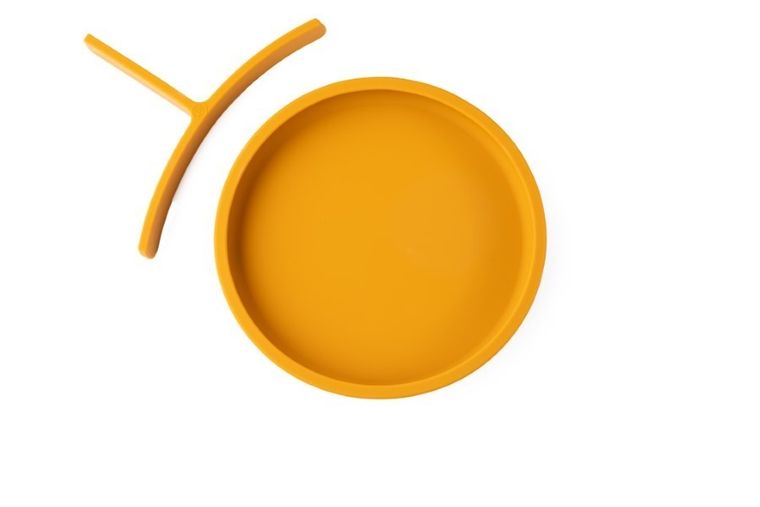 Ecorascals, silikonowy talerzyk, 2w1, mustard