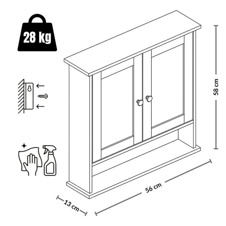 Edaxo, Luma, wisząca szafka łazienkowa z lustrem, 56-13-58 cm