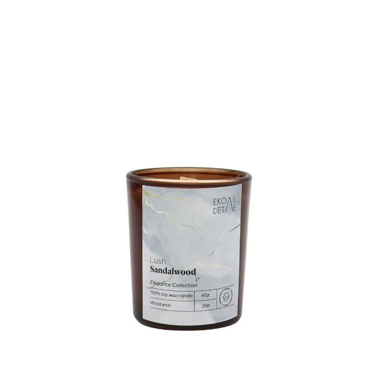 EkoDetale, Elegance, świeca sojowa w szkle, Lush Sandalwood, 60g