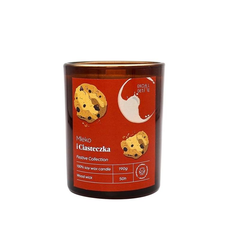 EkoDetale, Festive, świeca sojowa w szkle, Mleko i Ciasteczka, 190g