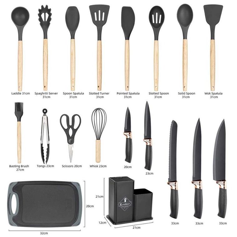 Elitehoff, zestaw noży i przyborów kuchennych w stojaku, 19 elementów