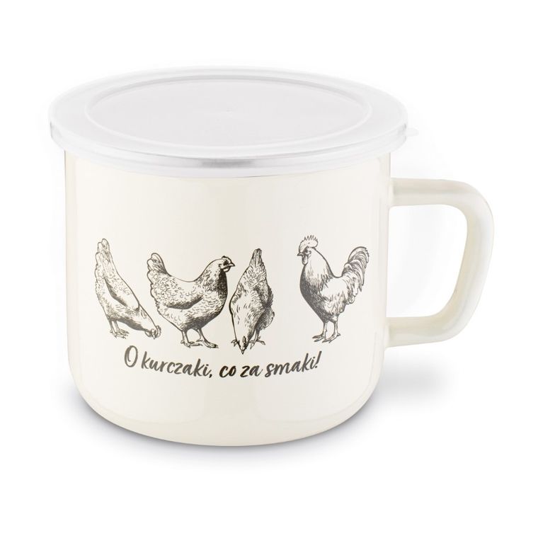 Emaliowany kubek, z pokrywą, 14 cm, 1.4l, o kurczaki