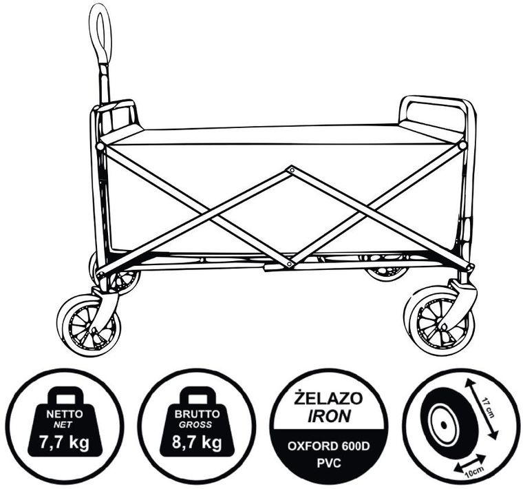 Enero Camp, Deluxe, wózek turystyczno-plażowy, składany, niebieski, 66-48-90 cm
