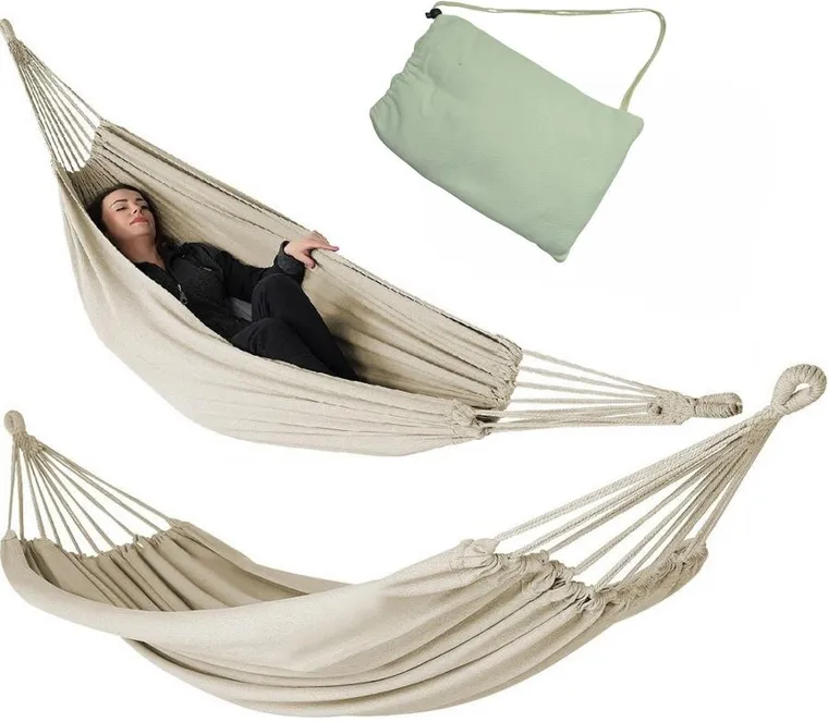 Enero Camp, hamak ogrodowy, z pokrowcem, 1 osobowy, ecru, 200-100 cm