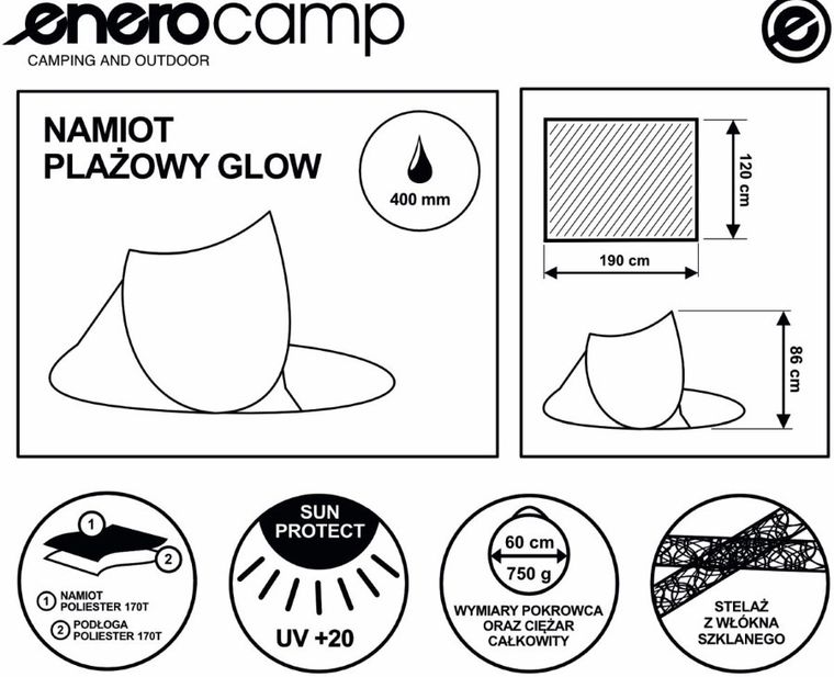 Enero Camp, namiot parawan plażowy samorozkładający Pop-up, niebieski, 190-120-90/70 cm