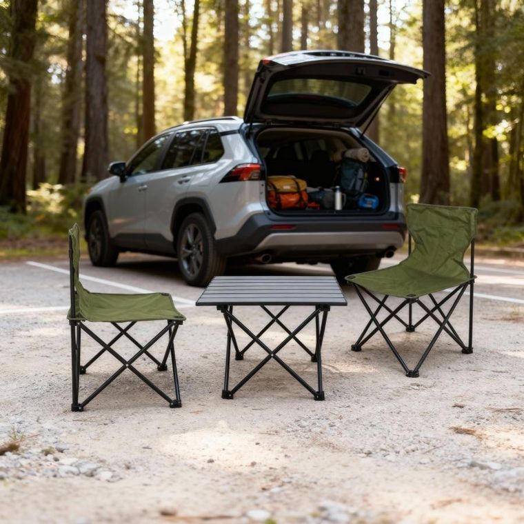 Enero Camp, zestaw turystyczny, składany, 3w1, stolik i 2 krzesła, zielony