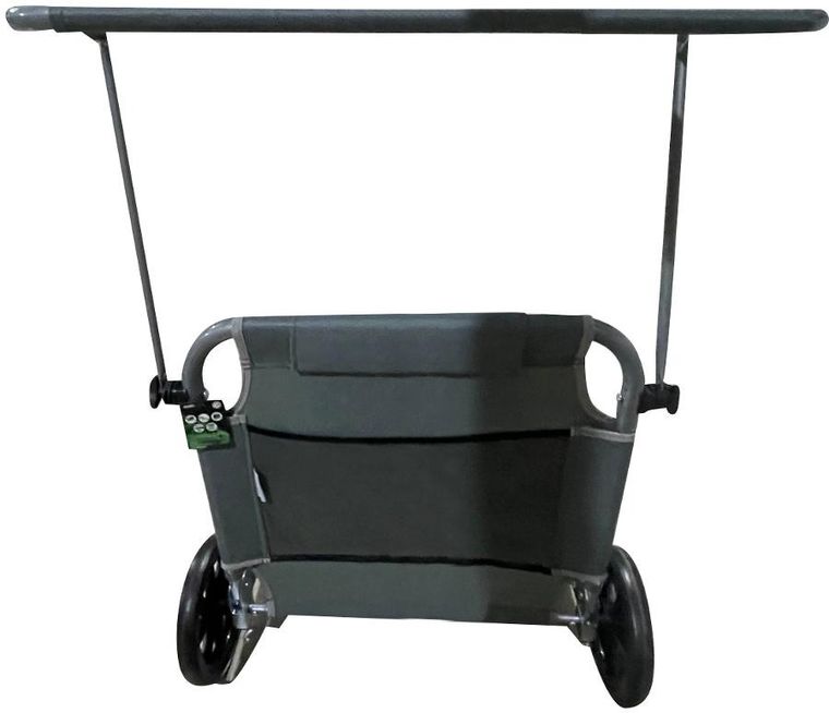 Enero, leżak plażowy z daszkiem na kółkach, składany, szary, 116-62-62-90 cm