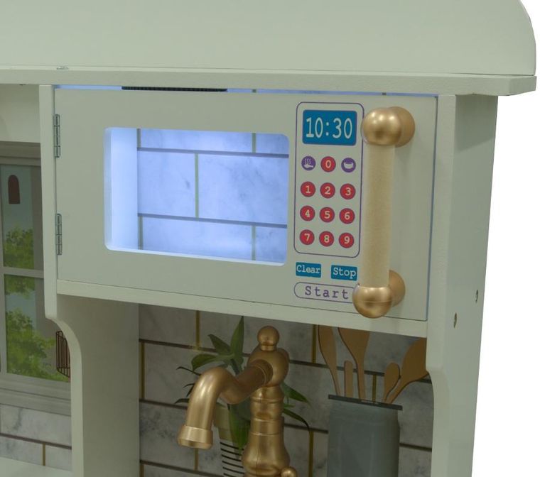 Enero Toys, kuchnia drewniana, lampka LED, biało-różowa, 60-30-88.5 cm