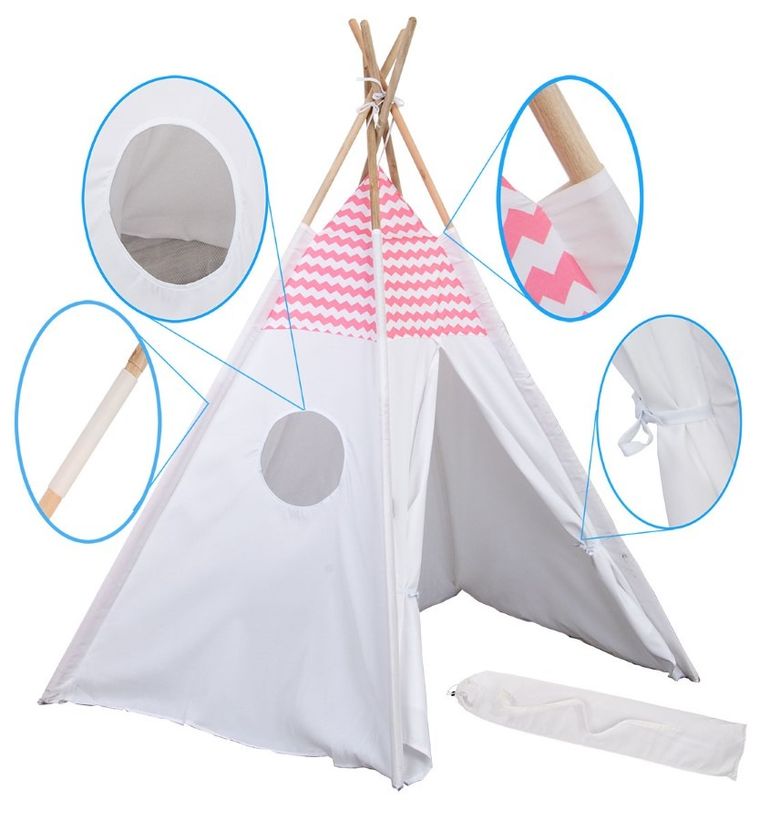 Enero Toys, namiot wigwam dla dzieci, różowo-biały