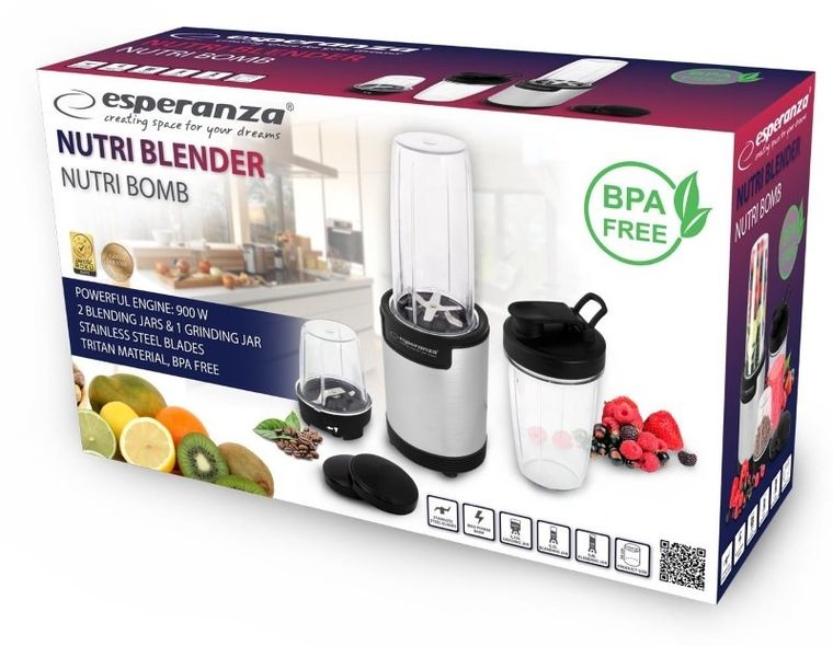 Esperanza, blender sportowy do mielenia, Nutri Bomb, EKM030, 900W, czarno-srebrny