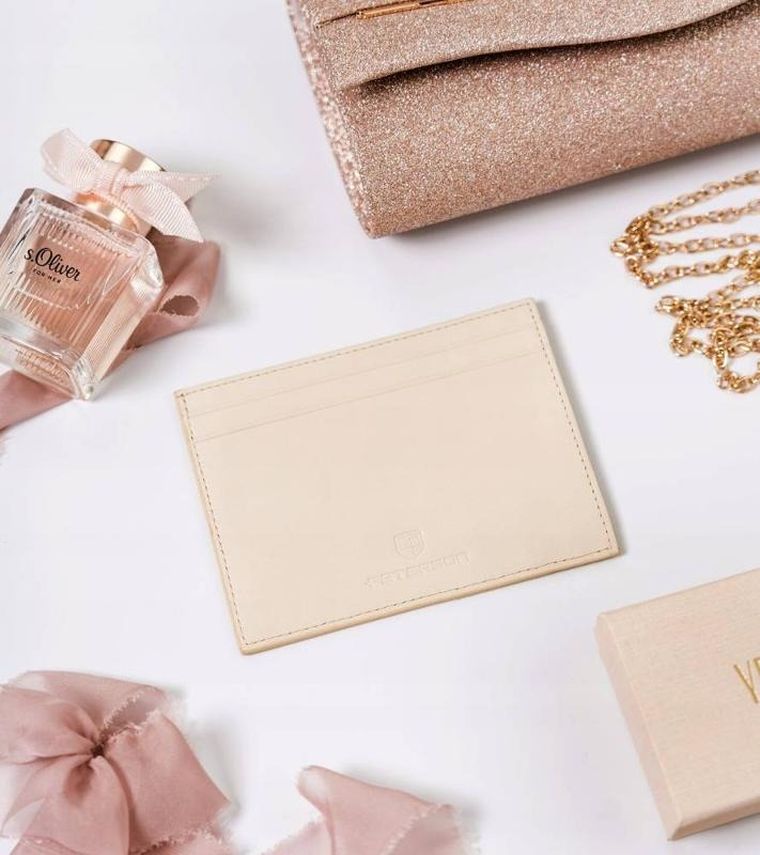 Etui na dokumenty, beżowe, skórzane, Peterson