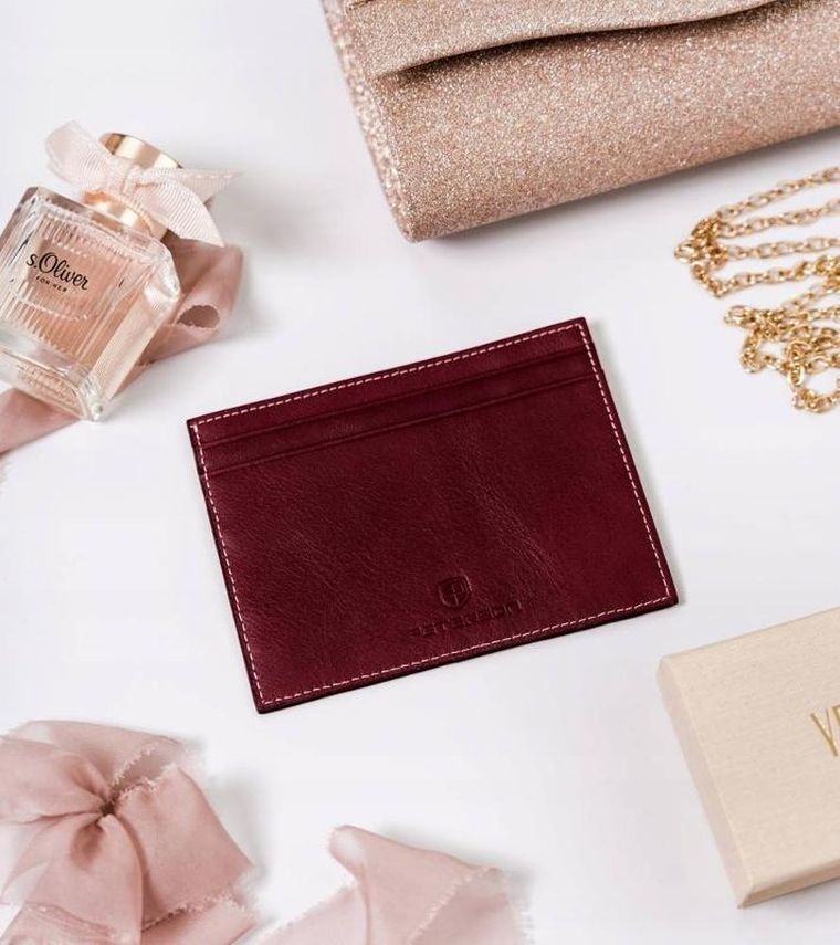 Etui na dokumenty, bordowe, skórzane, Peterson