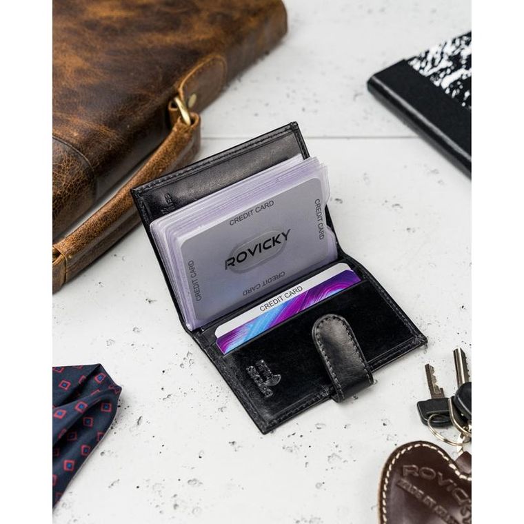 Etui na dokumenty, czarne, skórzane, Rovicky