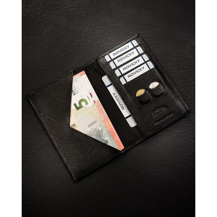 Etui na karty i paszport, czarne, skórzane, 4U Cavaldi
