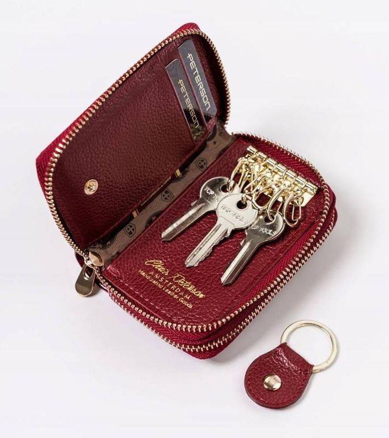 Etui na klucze, czerwone, skórzane, Peterson