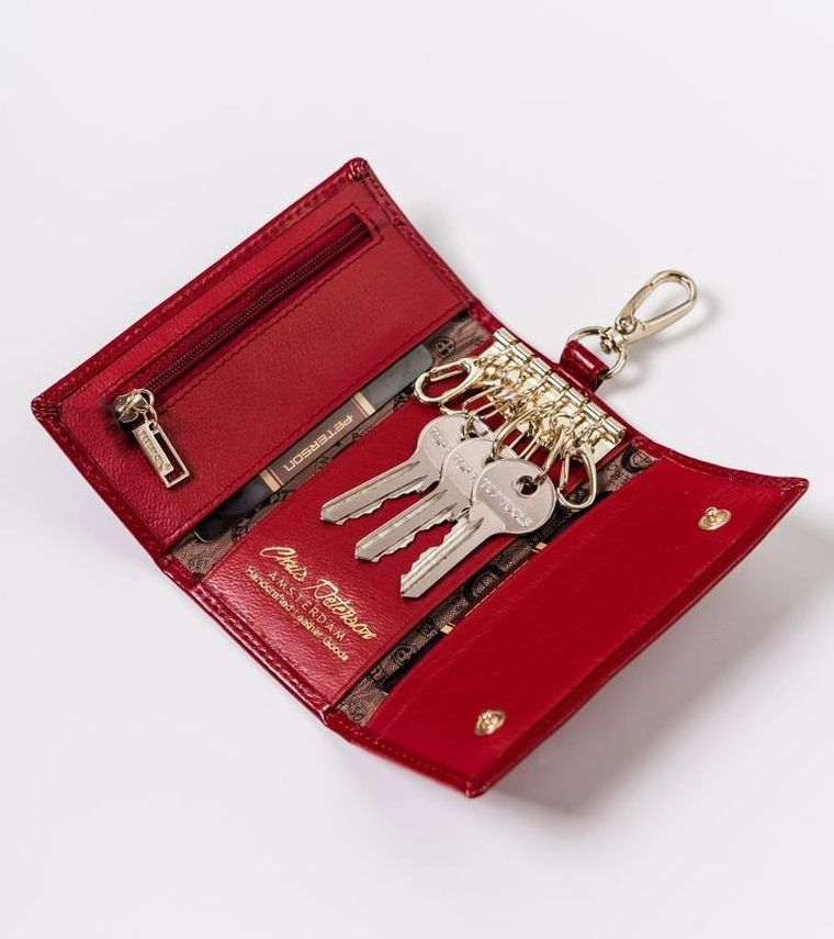 Etui na klucze, czerwone, skórzane, Peterson