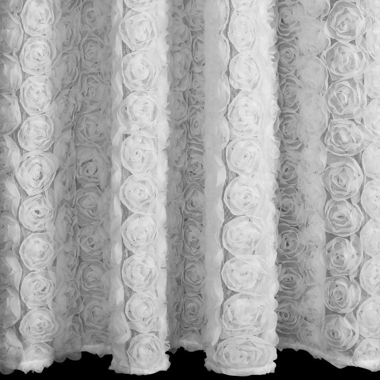 Eurofirany, zasłona gotowa, Roses, na taśmie, 140-270 cm, biały