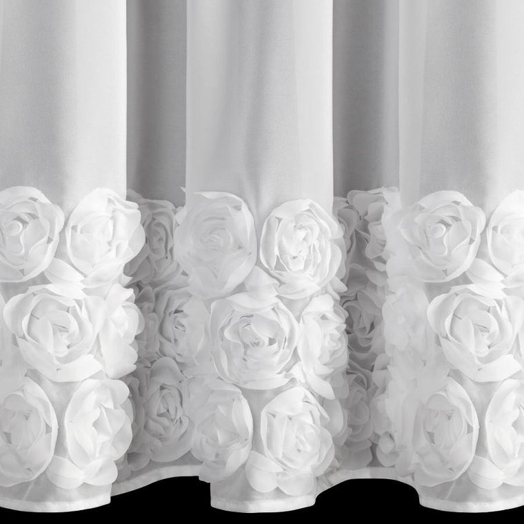Eurofirany, zasłona gotowa, Roses, na taśmie, 150-90 cm, biały
