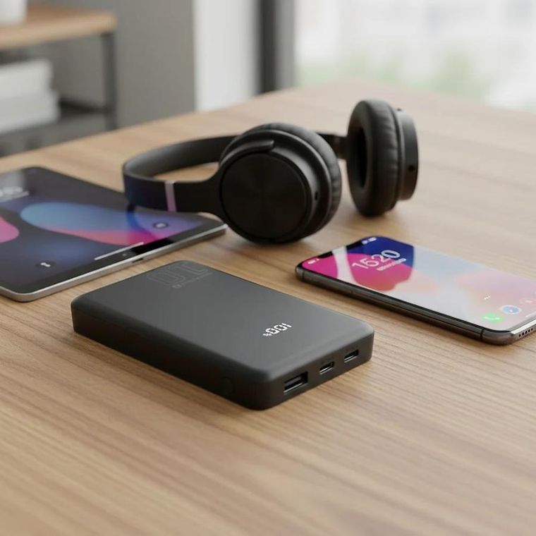 Everactive, powerbank, 10000mAh, 1xUSB, 2xUSB-C, 20W, QC4+, wyświetlacz LCD, czarny, EB-11QB