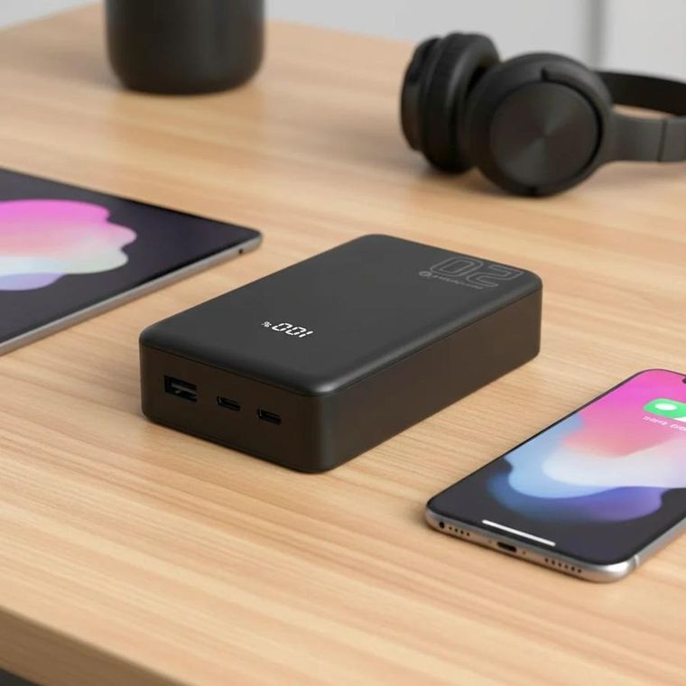 Everactive, powerbank, 20000mAh, 1xUSB, 2xUSB-C, 20W, QC4+, wyświetlacz LCD, czarny, EB-22QB