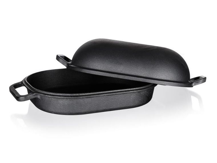 Excellent, brytfanna żeliwna, owalna z pokrywką, czarna, 39-26-14 cm, 3 + 4 l