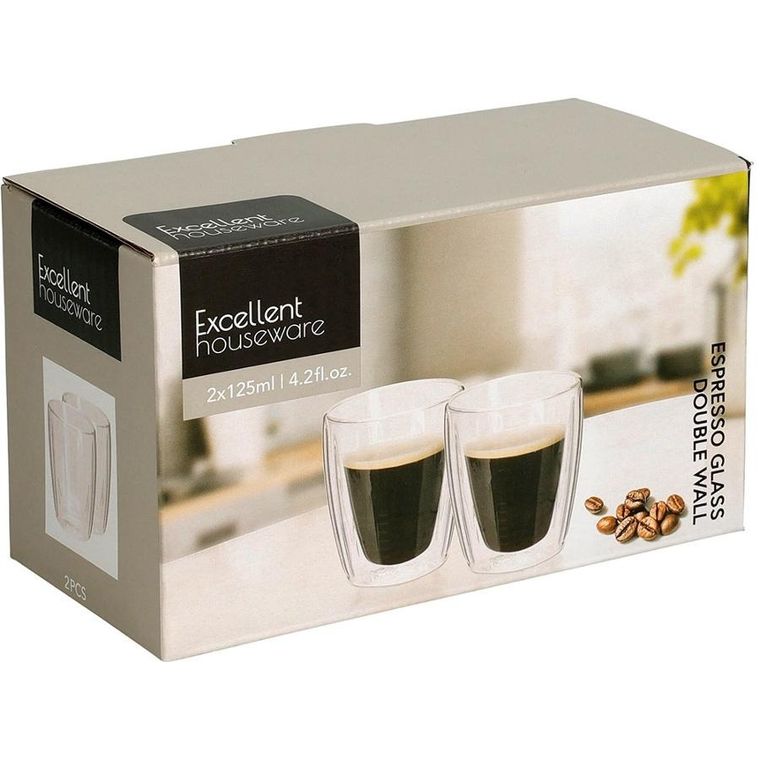 Excellent Electrics, szklanki termiczne, z podwójną ścianką, do kawy espresso, 120 ml, 2 szt.