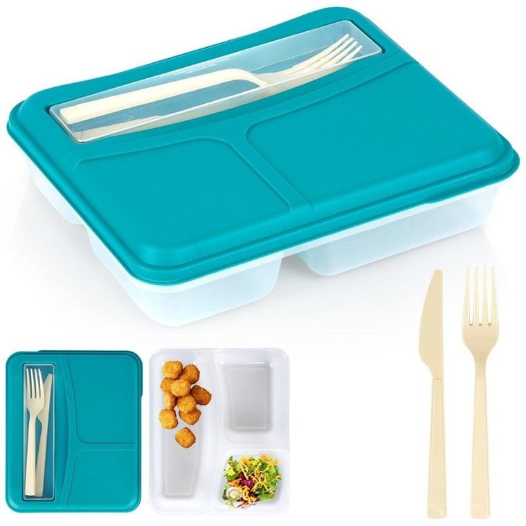 Excellent Houseware, lunchbox dzielony ze sztućcami, 1.3 l