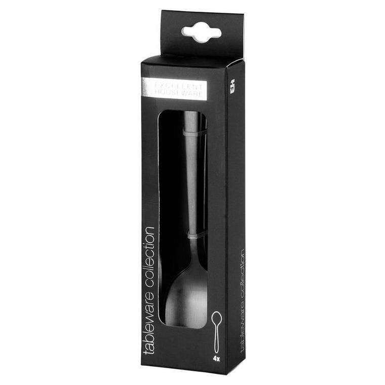 Excellent Houseware, łyżeczki do herbaty, stalowe, czarne, 4 szt.