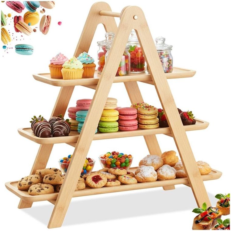 Excellent Houseware, patera bambusowa, 3 piętrowa, 43-13,5-39 cm