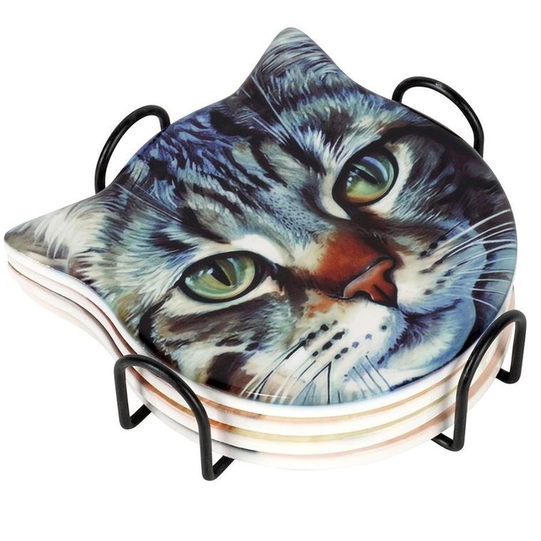 Excellent Houseware, podstawki pod kubek, w stojaku, kot, 4 szt.