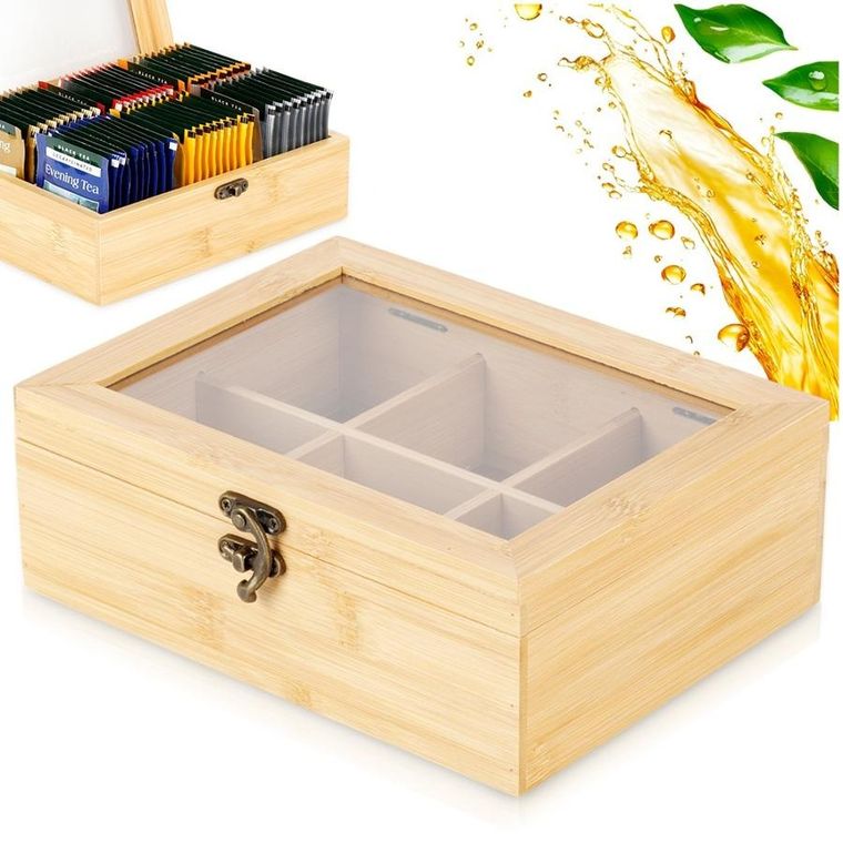 Excellent Houseware, pojemnik na herbatę, drewniany, 21-16-7,5 cm