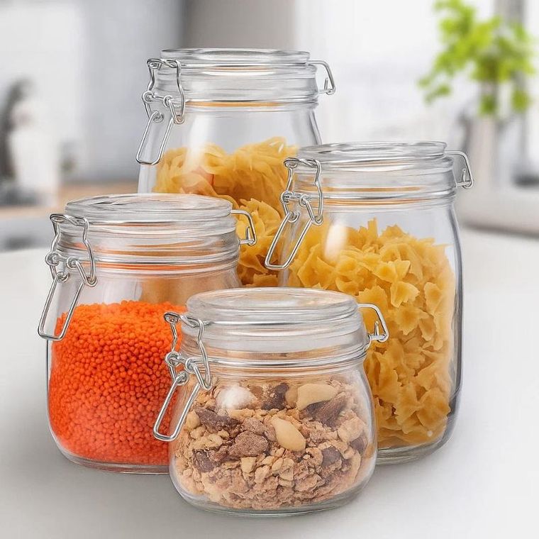 Excellent Houseware, Reso, szklane słoiki z klipsem, 4 szt.