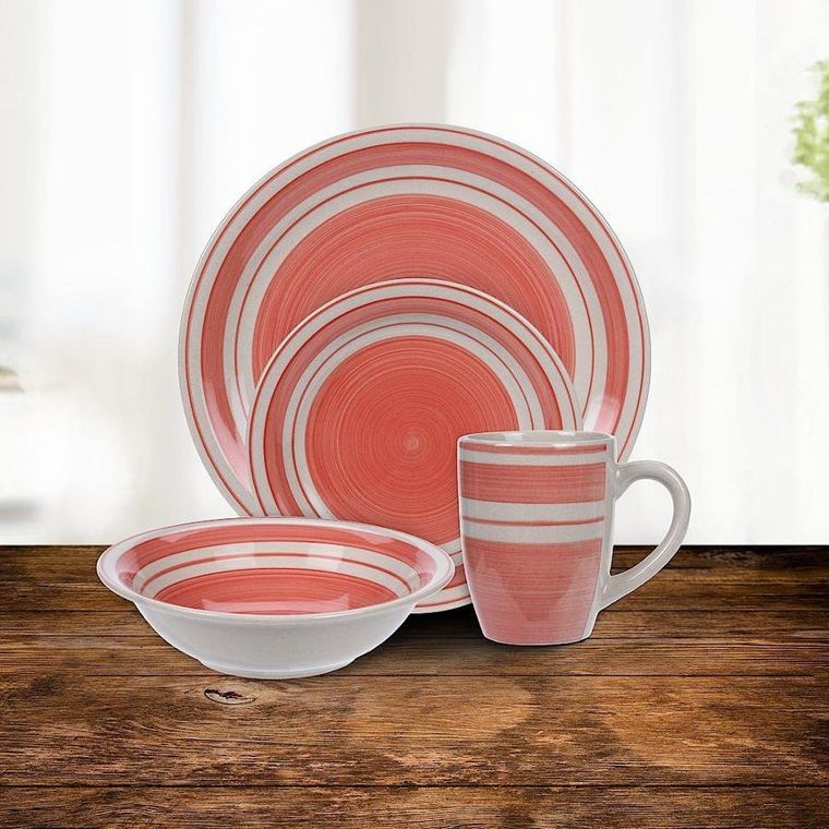 Excellent Houseware, serwis obiadowy, 16 elementów, czerwony