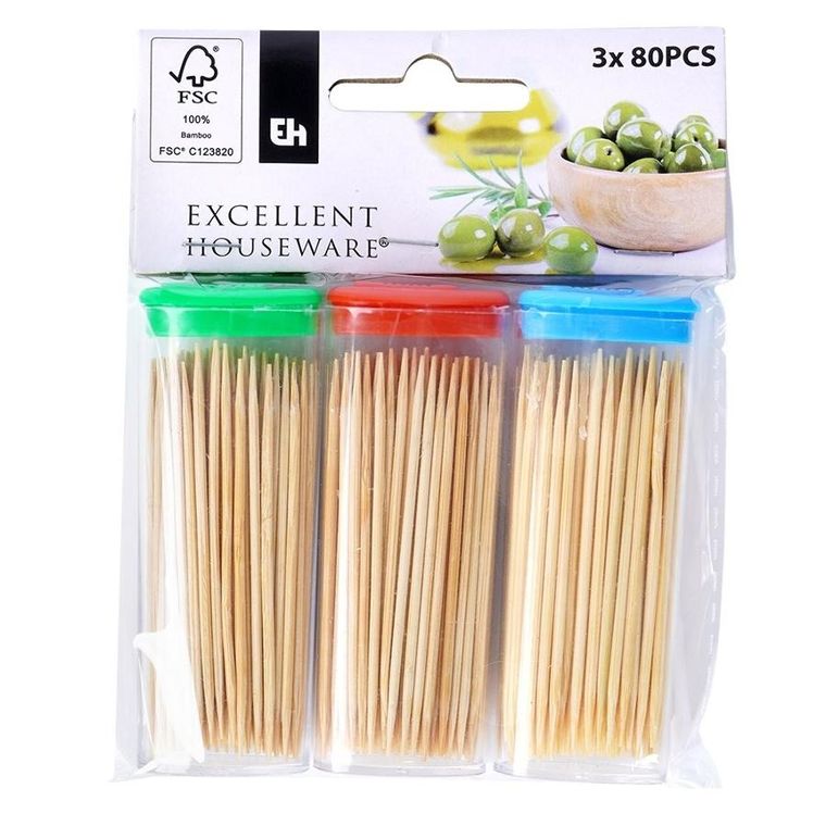 Excellent Houseware, wykałaczki bambusowe, 3-80 szt.