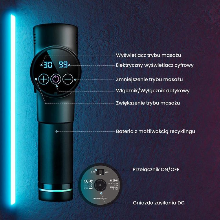 Extralink Massage Gun Pro, pistolet do masażu, 3800 RPM, 6 końcówek