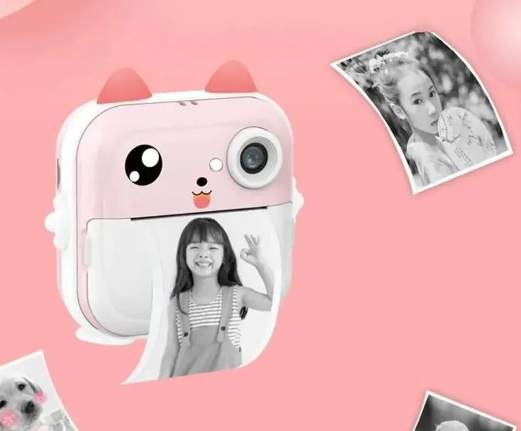 Extralink, zestaw: mini drukarka termiczna z aparatem, różowa + 3 rolki papieru termicznego