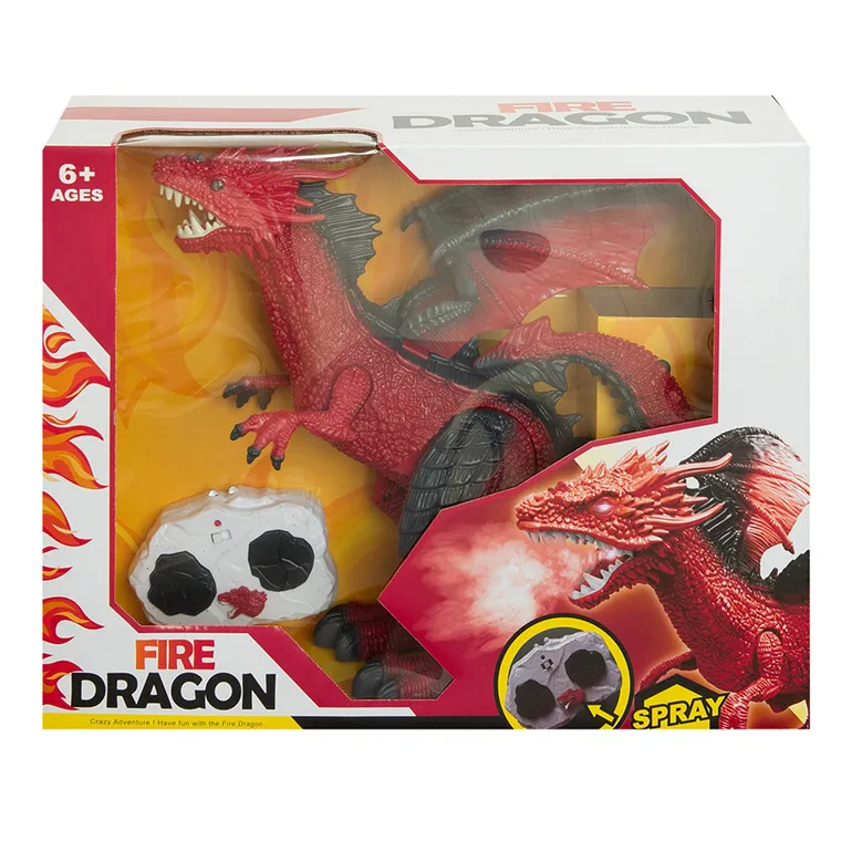 Fire Dragon, Smok, zdalnie sterowana figurka interaktywna z parą, czerwona