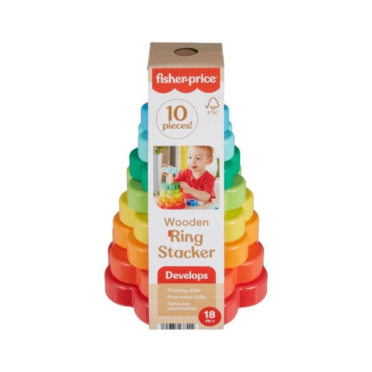 Fisher-Price, Drewniana piramidka Kolorowe kwiatki, zabawka niemowlęca