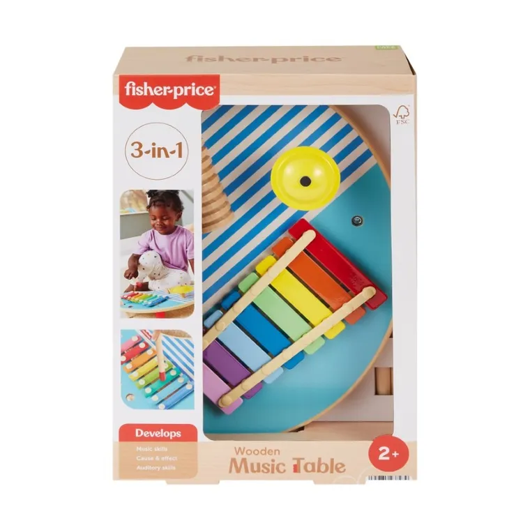 Fisher-Price, Drewniany muzyczny stoliczek, zabawka 2+