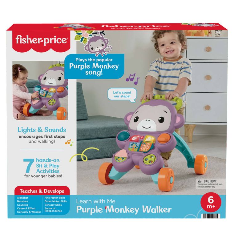 Fisher-Price, Fioletowa Małpka Chodzik, pchacz interaktywny