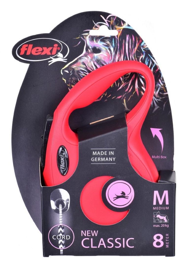 Flexi, New Classic, smycz automatyczna, linka, rozmiar M, 8 m, czerwona