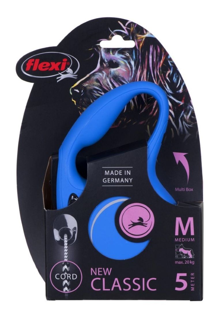 Flexi, New Classic, smycz, rozmiar M, linka, 5 m, do 20 kg, niebieski