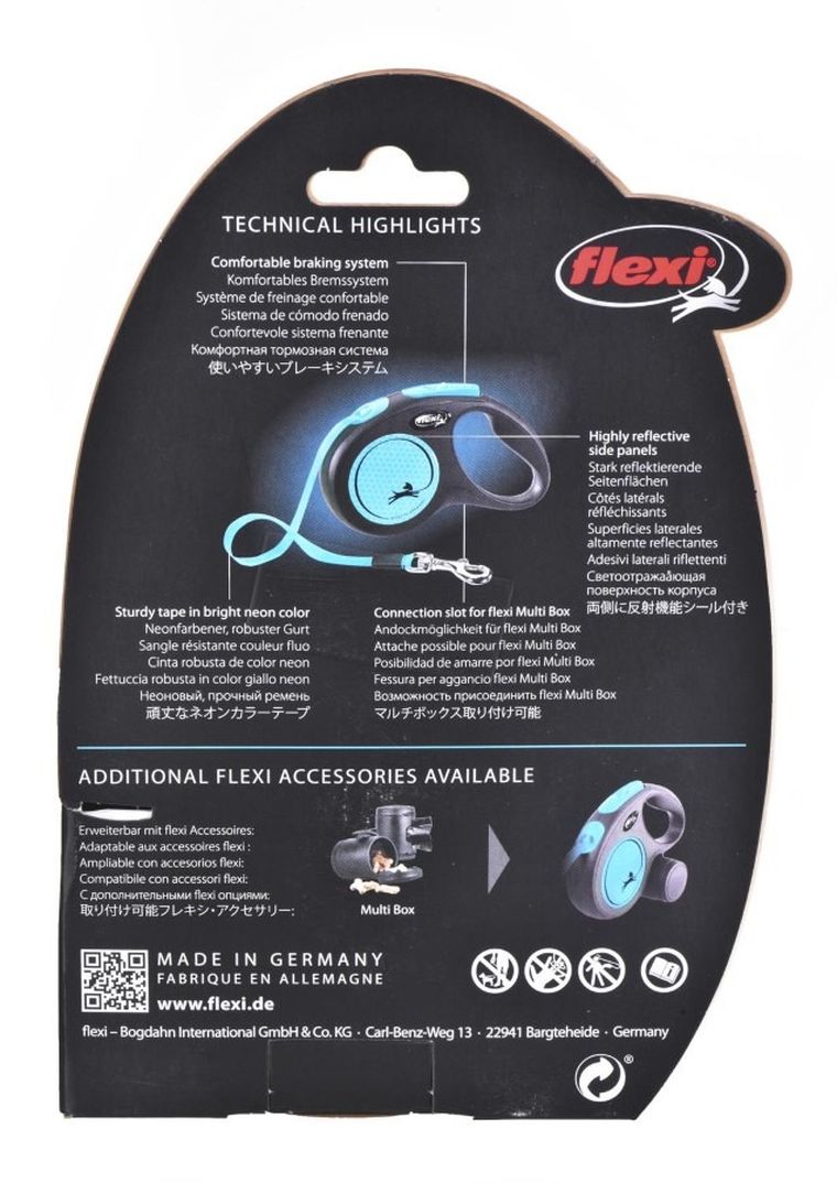 Flexi, New Neon, smycz automatyczna, rozmiar M, 5 m, niebieska