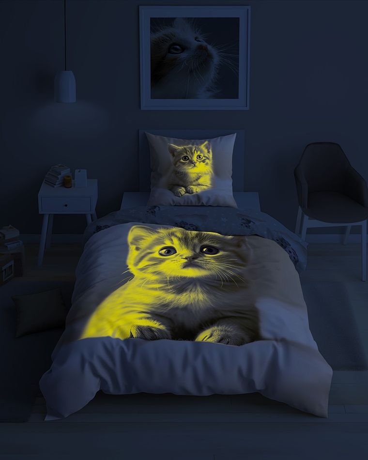 Fluo, komplet pościeli młodzieżowej, 160-200 cm + 70-80 cm, koty