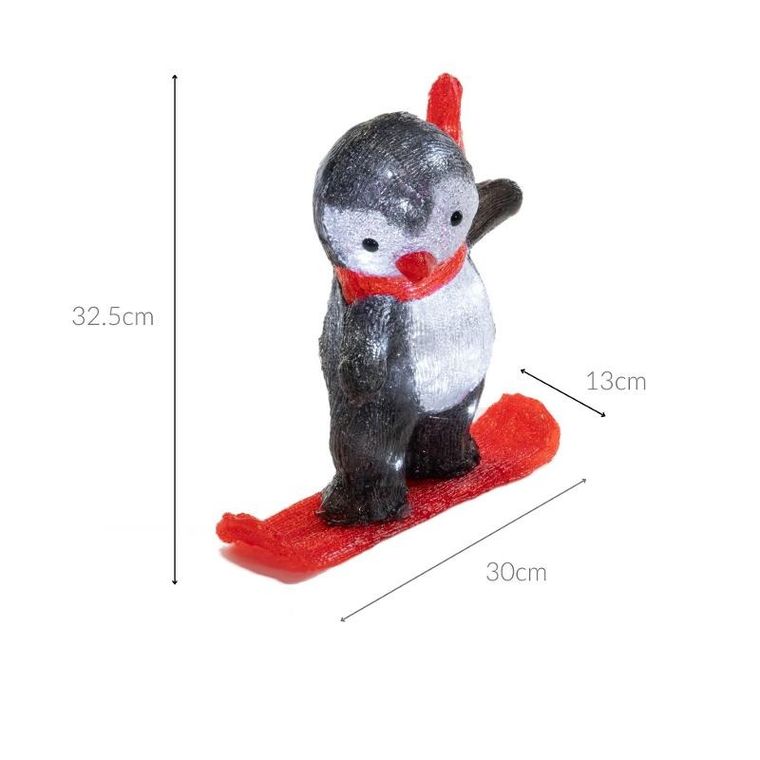 Fééric Lights And Christmas, dekoracja zimowa LED, pingwin na desce, 30,3 cm