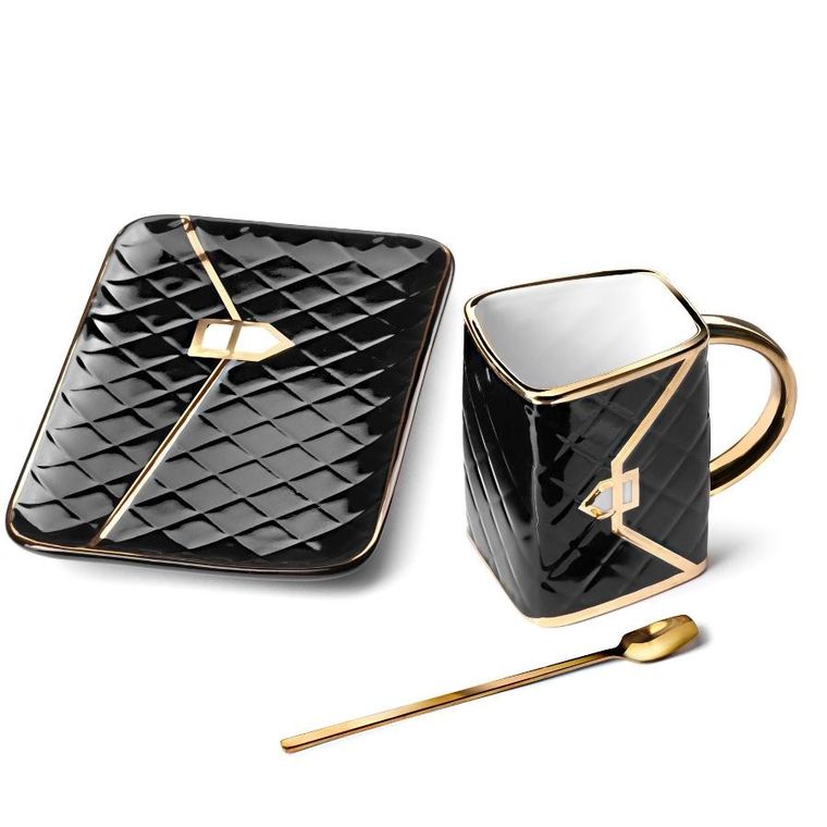 Gadget Master, kubek torebka, podstawka i łyżeczka, czarny